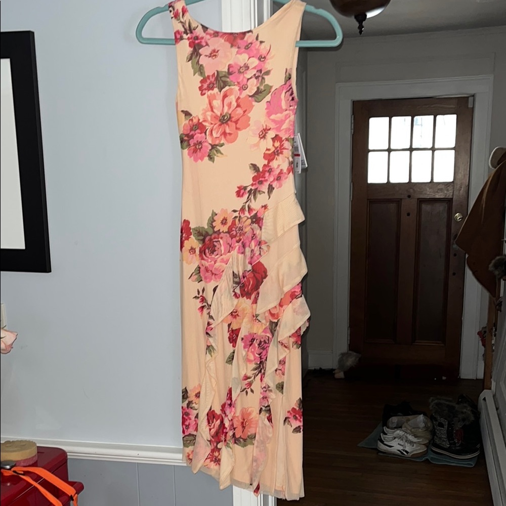 Tinsel Asymmetrical Floral Dress - Pink and Cream